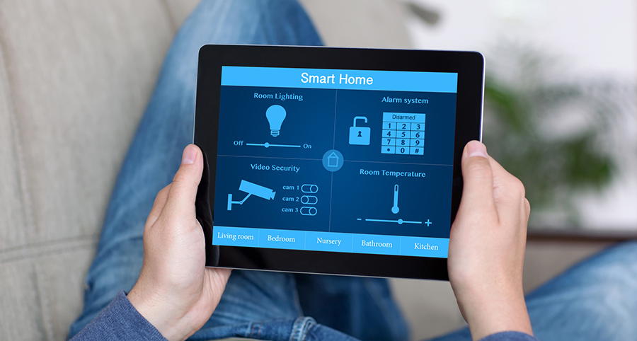 The ability to access and control security components from a mobile device is one of the top smart home trends in Eugene. Close-up of smart home security app.